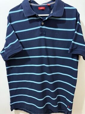 Item 061526E   
IZOD Men's Navy Polo Shirt with Light Blue Stripes